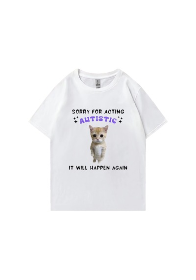 Flood Of Style Sıcak Satış Otizm Kedi Komik Grafik Baskı T-shirt Erkek Kadın Casual Tops Kısa Kollu Giysiler Beyaz