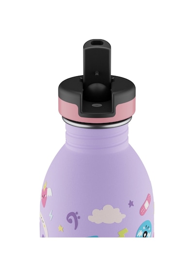 Kids Bottle Music Friends Pipetli Paslanmaz Çelik Çocuk Su Matarası 500 Ml Mor