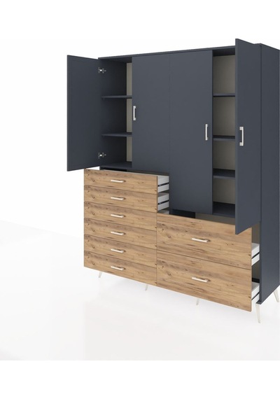 Hyperion Gardrop 7 Raflı 8 Çekmeceli 4 Kapaklı 176x44x221 Antrasit-antrasit/çam Antrasit/çam Hyperion Gardrop 7 Raflı 8 Çekmeceli 4 Kapaklı 176x44x221 Antrasit-antrasit/çam Antrasit/çam