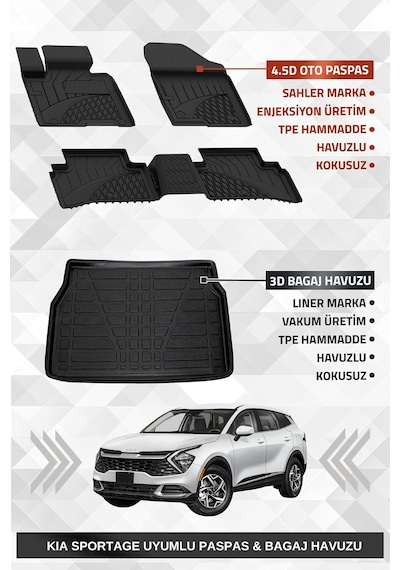 Kia Sportage 2022+ Uyumlu Sahler 4.5d Premium Paspas Ve Liner 3d Bagaj Havuzu Cool-elegance Paket Genel
