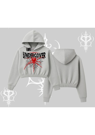 Startmore Beyaz Crop Kapşonlu Sweatshirt Spider Undercover Gri