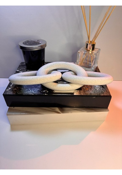 Modern Beyaz Zincir Dekoratif Obje Şık Masa Üstü & Kitaplık Süs Eşyası 14 Cm X 3 Zincir Bloğu