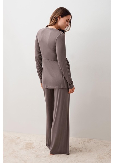 Artış Collection Uzun Kollu Esnek Likralı Viskoz Hamile Pijama Takım 20212 Vizon