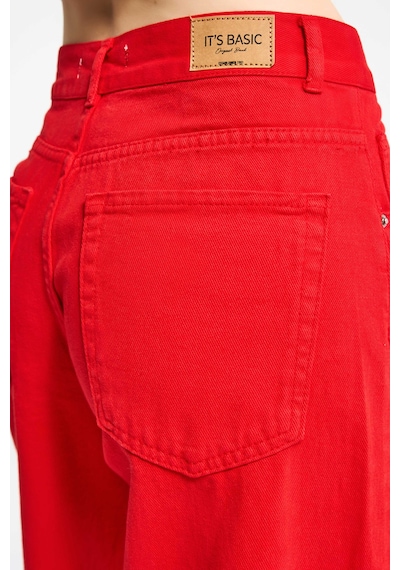Itsbasic Kadın Kırmızı Hera 6s6-19 Palazzo Fit Bol Kesim Denim Jean Kırmız