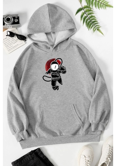 Uyguntarz Unisex Astronot Baskılı Sweatshirt Gri