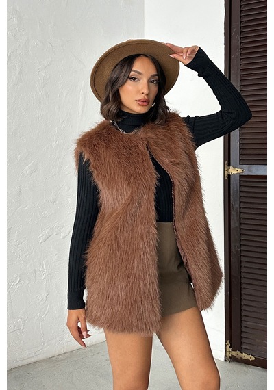 Verymoda Tüylü Yelek Vmf1567 Açık Kahve