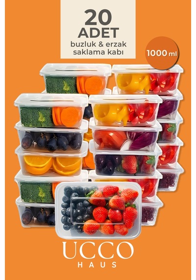 20 Adet 1000 Ml Ekonomik Buzdolabı & Mikrodalga Sızdırmaz Kapaklı Saklama Kabı Seti Buzluk Organizer Turuncu