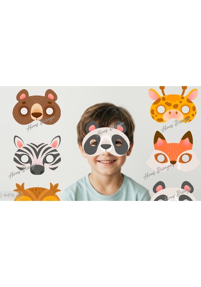 8 Adet Safari Hayvan Konsept Kağıt Parti Maskesi Safari Doğum Günü Süsü