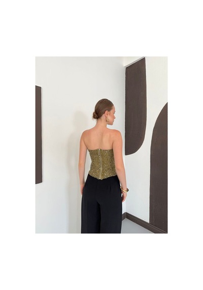 Verymoda Pul Payet Straplez Bluz D3123 Haki