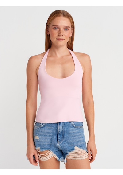 Dilvin 31753 Halter Yaka Top-toz Pembe Toz Pembe
