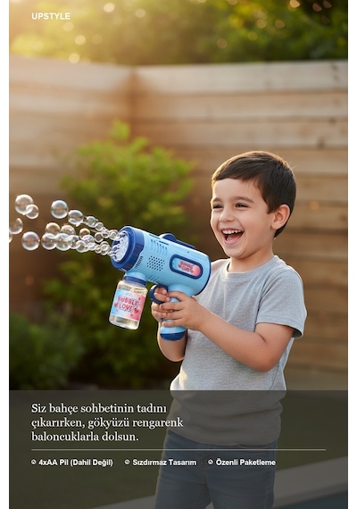 Flashpop Otomatik Köpük Baloncuk Tabancası Mavi Sızdırmaz, Pilli