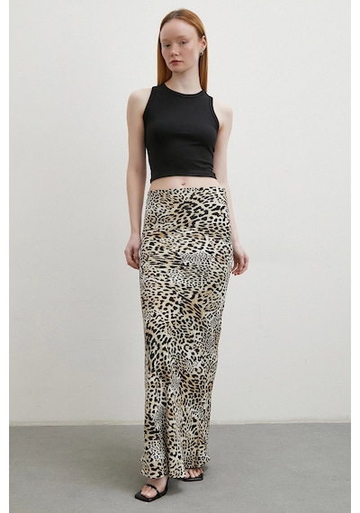 Never More Leopar Desenli Verev Etek Ekru Ekru