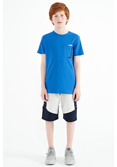 Tommylife Tommy Life Saks Cep Detaylı O Yaka Standart Kalıp Erkek Çocuk T-shirt - 11120 Saks