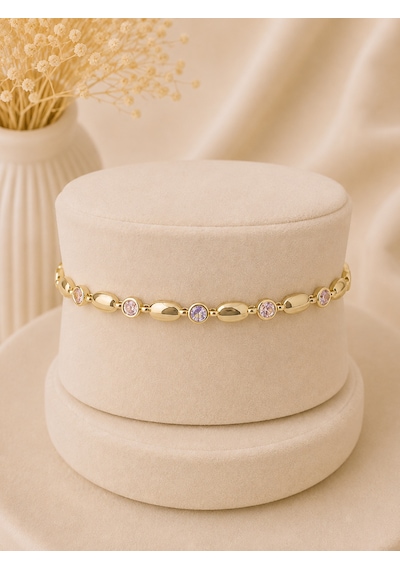 Valmont Accessories Kadın Gold Renk Pembe Taşlı Oval Detaylı Bileklik