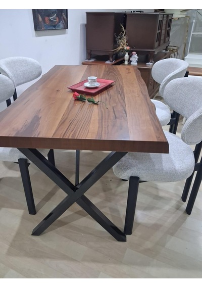 Masa Kütük 90601 V Ayak Sabit Ahşap Boyalı 4 Adet Sandalye Metal Ayak Kahverengi Masa Kütük 90601 V Ayak Sabit Ahşap Boyalı 4 Adet Sandalye Metal Ayak Kahverengi