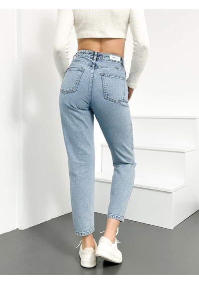 Mavi Kar Kadın Mom Jean Yüksek Bel Likrasız Pamuk Kot Pantolon Anna Model 001