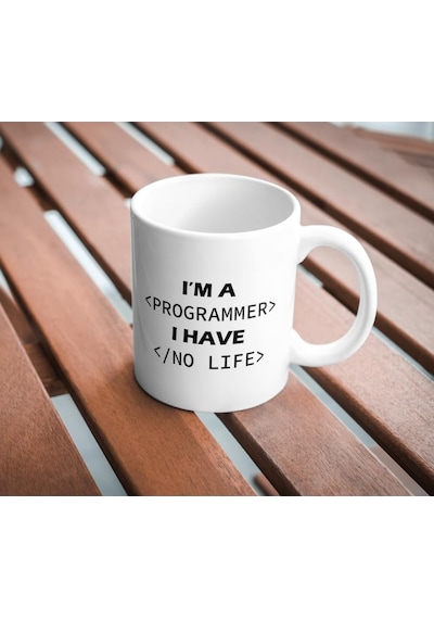 Programmer Baskılı Kupa Bardak I Have No Life Komik Yazılı Hediyelik Çay Kahve Kupası Coffee Mug Beyaz - Çok Renkli