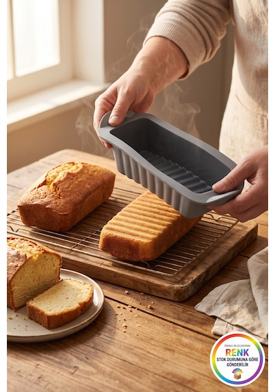 Silikon Baton Kek Kalıbı Kulplu Yapışmaz Kolay Çıkan Ekmek Kek Pasta Kalıbı 28x11x6 Cm Çok Renkli