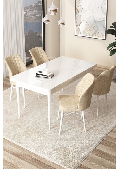 Canisa Concept Arp Serisi 70x110 Sabit Mutfak Masası Takımı Beyaz Masa 4 Krem Sandalye Masa Beyaz/ Sandalyeler Krem Canisa Concept Arp Serisi 70x110 Sabit Mutfak Masası Takımı Beyaz Masa 4 Krem Sandalye Masa Beyaz/ Sandalyeler Krem