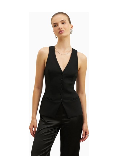 Because Of Alice Tailored V - Neck Hourglass Waistcoat V Yaka Kadın Yelek Siyah