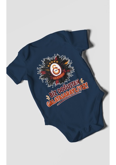 Morivokids Biz Doğuştan Galatasaraylıyız Kısa Kollu Bebek Body %100 Pamuk Lacivert