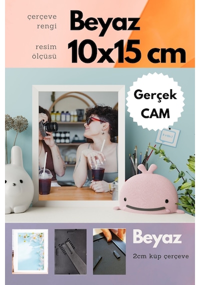 Beyaz-20mm Çerçeve Camlı 10x15 Cm Fotoğraf Resim Çerçevesi Ayaklı Veya Duvara Asma Yatay-dikey 30263128