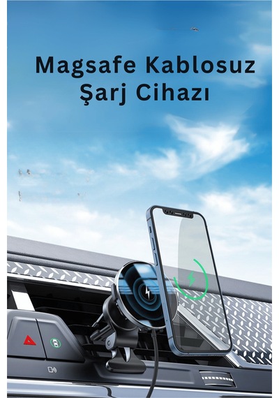 C1331 Izgara Klipsli 15w Kablosuz Şarjlı Magsafe Araç Tutucu Siyah