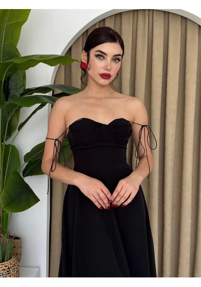 Defymoda Elia İp Askılı Elbise Siyah