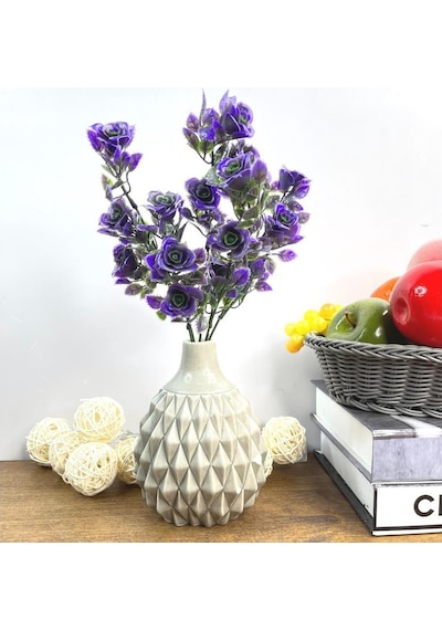 Yapay Çiçek Plastik Mor Mini Gül Demeti Garnitür Aradal Dekoratif