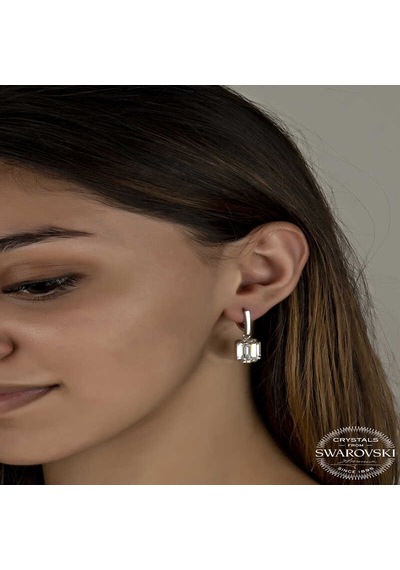 Swarovski Crystal Taşlı Gümüş Beyaz Baget Sallantılı Kadın Küpe Diğer