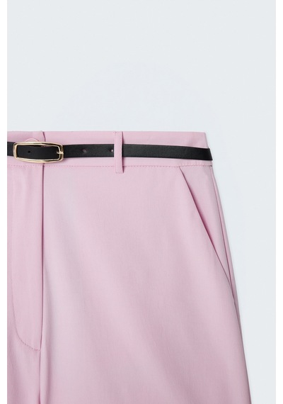 Sateen Keten Görünümlü Şort - Pembe-137761