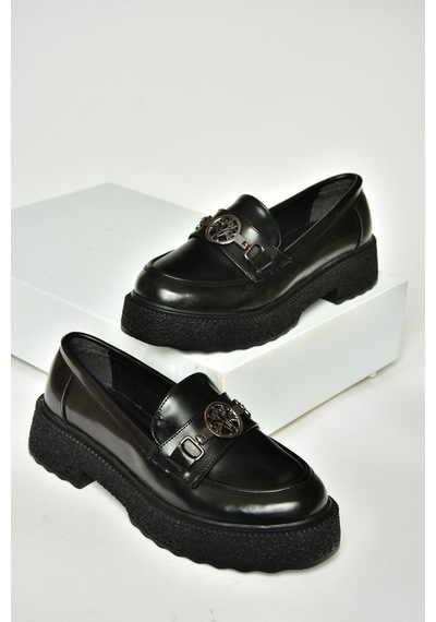 Fox Shoes T996191208 Siyah Rugan Kalın Tabanlı Kadın Ayakkabı Siyah-rugan Siyah