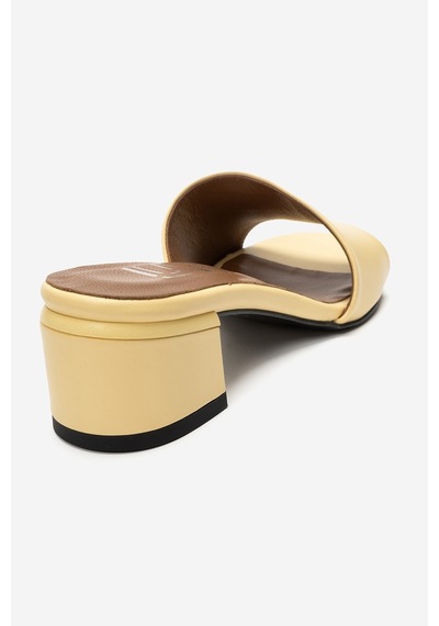 Luvi Shoes Delavıe Sarı Cilt Hakiki Deri Kadın Kalın Topuklu Terlik