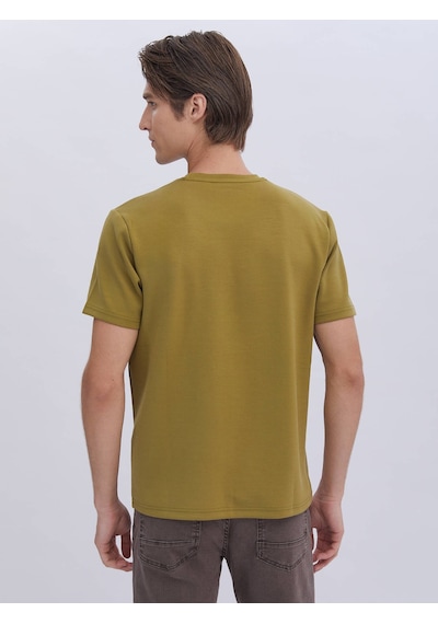 Kip Yağ Yeşili Düz Bisiklet Yaka T-shirt Çok Renkli