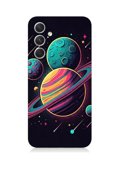Samsung Galaxy A24 Uyumlu Fantezi Evreninde Renkli Gezegenler Desenli Silikon Kılıf Çok Renkli