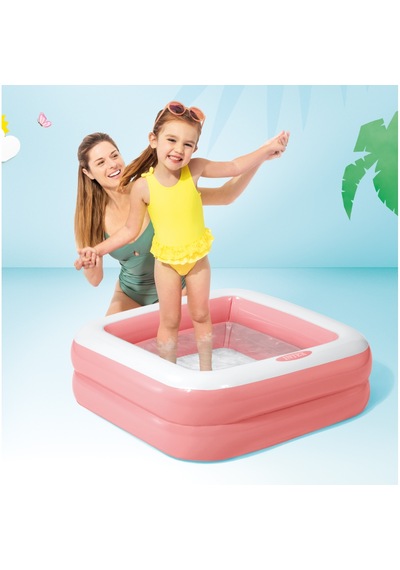Şişme Taban Mini Kare Çocuk Havuzu - 86x86x25 Cm Pembe