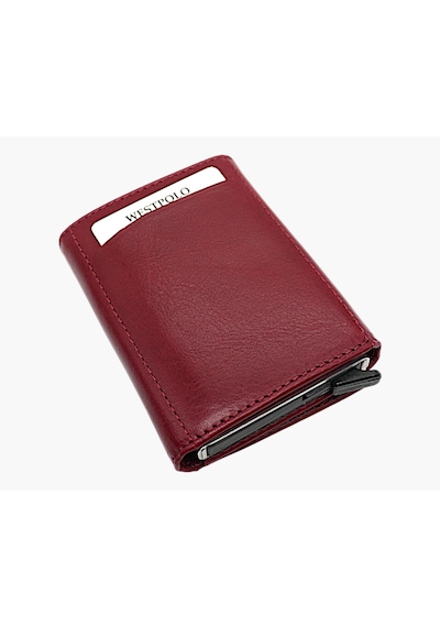 Westpolo Hakiki Deri Kağıt Para Bölmeli Unisex Mekanizmalı Cüzdan - Bordo Bordo