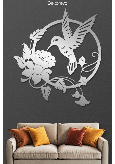 Bahar Neşesi: Kanat Çırpan Sinek Kuşu Metal Duvar Tablosu - Metal Duvar Sanatı - Krom - 65 X 75 Cm
