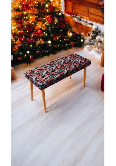 Ahşap Ayaklı Handmade Geniş Oturum Alanlı Düz Kumaş Pofidik Puf Bench, Ayak Ucu Uzatmalık Kuş Tüyü