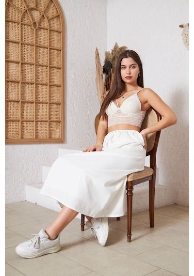 Darlin Moda Ekru Astarlı Etek Dm2006 Ekru