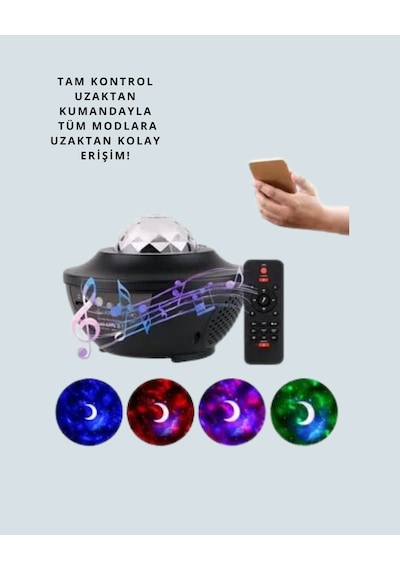 Hubrendy Tekno Sesle Etkileşimli Yıldız Projektörlü Gece Lambası Bluetooth Hoparlörlü, Usb Girişli Diğer