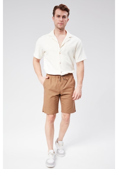 Braccas Erkek Beli Lastikli Bağcıklı Pamuk Keten Karışımlı Slim Fit Jogger Şort Vizon Vizon Braccas Erkek Beli Lastikli Bağcıklı Pamuk Keten Karışımlı Slim Fit Jogger Şort Vizon Vizon
