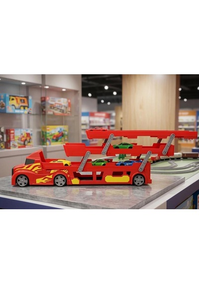 3 Katlı Mega Tır Rampalı Otopark - 46.7cm, 37 Araç Kapasiteli 3 Arabalı Oyuncak Araba Seti Kırmızı Çok Renkli