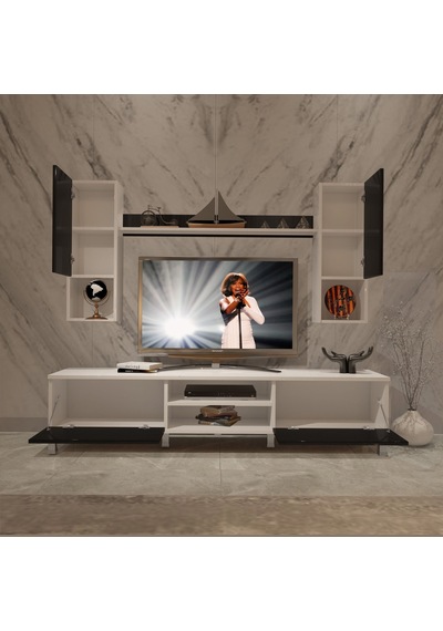 Decoraktiv Eko 5da Mdf Dvd Krom Ayaklı Tv Ünitesi Tv Sehpası Beyaz - Siyah