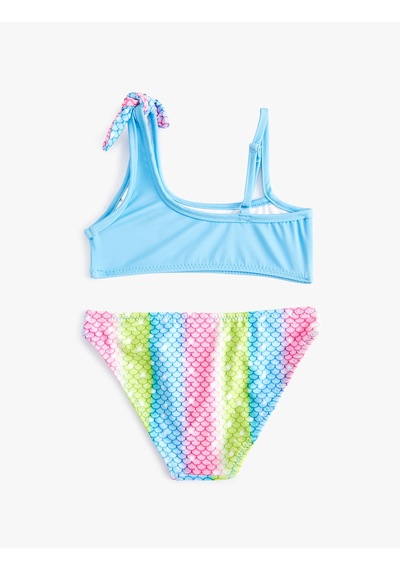 Koton Bikini Takımı Deniz Kızı Baskılı Tek Omuz İnce Askı Detaylı Mavi 4skg00010mm Mavi