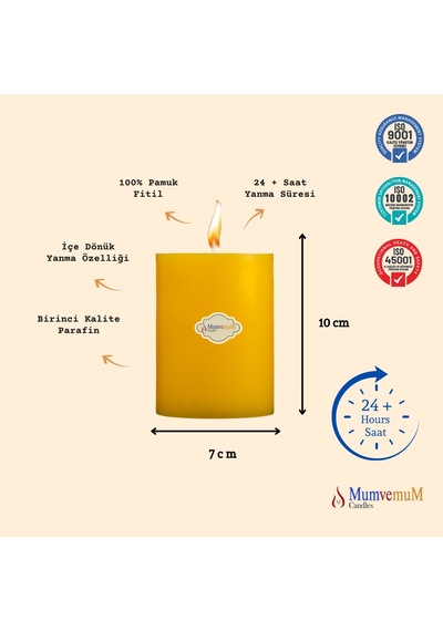7x10 Sarı Silindir Mum Sarı