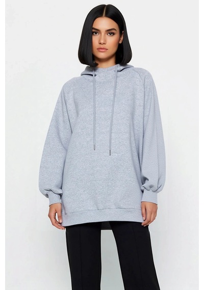 Benerly Kadın Kapüşonlu Düşük Kol Uzun Sweatshirt Fonksiyonel Dayanıklı K Gri