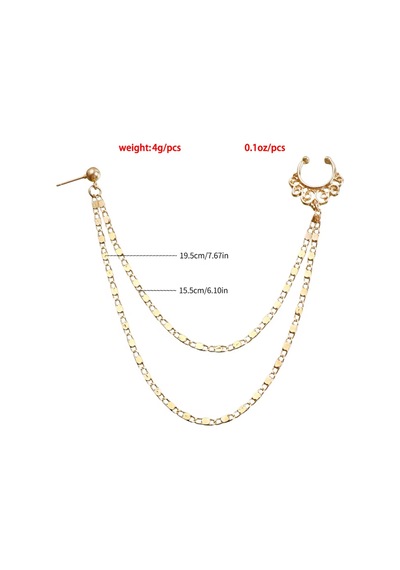 Girift Vintage Gold Zincir Detaylı Kulak Ve Burun Zinciri - Hint Hızması Gold