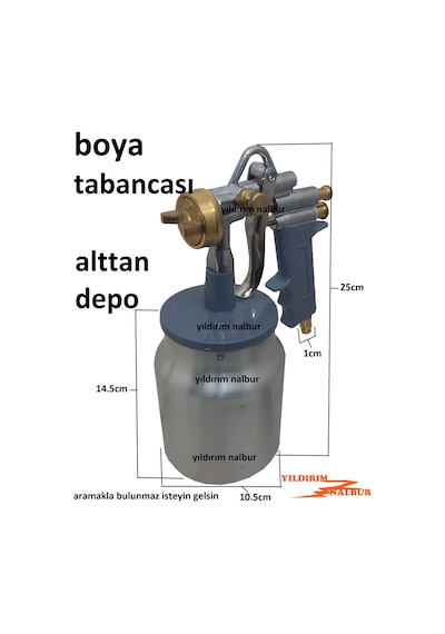 Boya Tabancası Alttan Depolu Metal Prinç Uçlu Oto Boya Tabancası