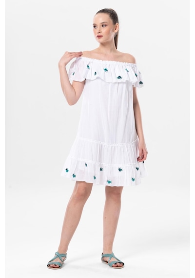 Eliş Şile Bezi Kısa Kol Vual Lavinya Nakış Detaylı Kısa Yazlık Otantik Elbise Beyaz Byz-beyaz Beyaz